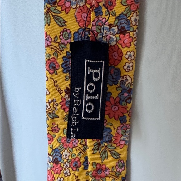 Vintage Polo Ralph Lauren Silk Tie Handmade in Italy Yellow Liberty Floral - Picture 8 of 9